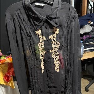 Elegant Black Blouse with Lace Detailing